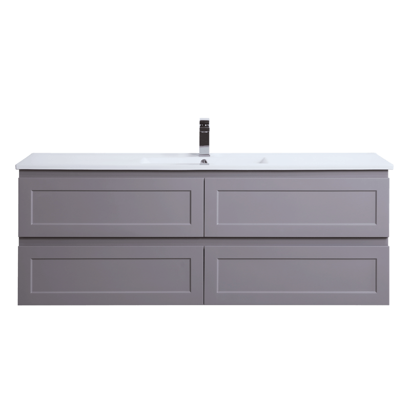 Ceto Fremantle 1500mm Four Drawer Single Bowl Wall Hung Vanity Matte Grey (Ceramic Top) - Sydney Home Centre