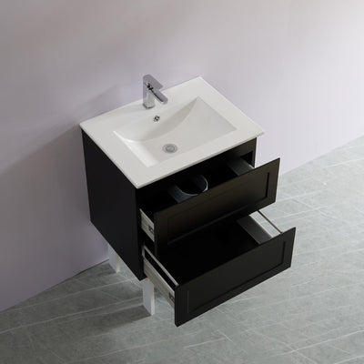 Ceto Fremantle 600mm Double Drawer Wall Hung Vanity Matte Black (Ceramic Top) - Sydney Home Centre