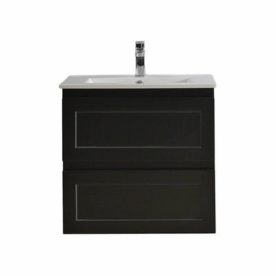 Ceto Fremantle 600mm Double Drawer Wall Hung Vanity Matte Black (Ceramic Top) - Sydney Home Centre