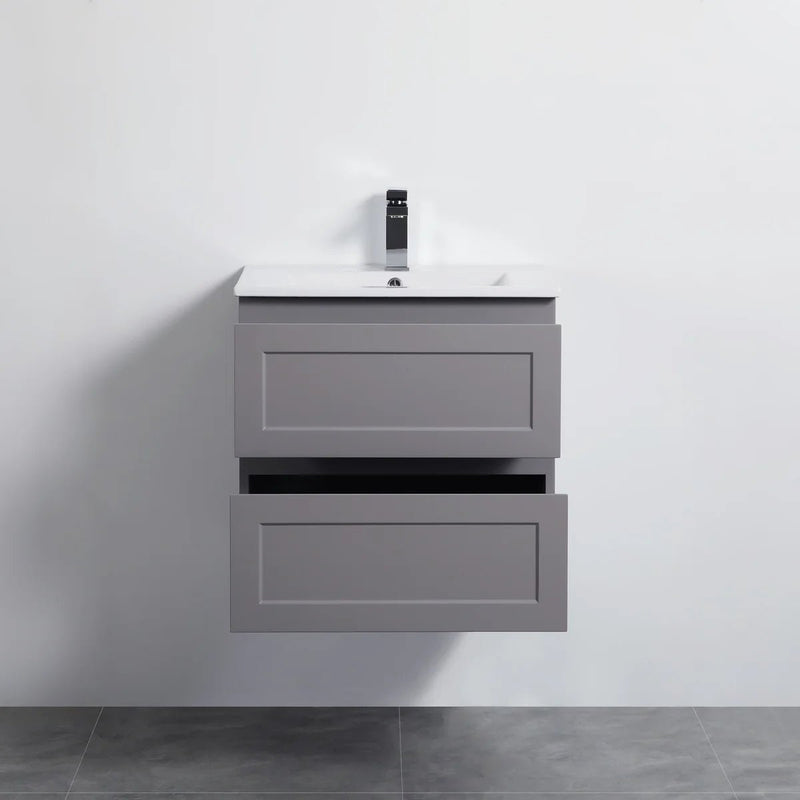 Ceto Fremantle 600mm Double Drawer Wall Hung Vanity Matte Grey (Ceramic Top) - Sydney Home Centre