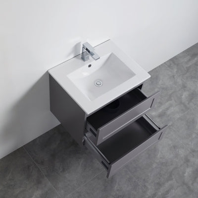 Ceto Fremantle 600mm Double Drawer Wall Hung Vanity Matte Grey (Ceramic Top) - Sydney Home Centre