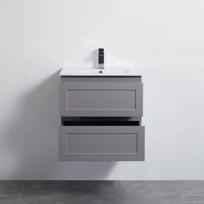 Ceto Fremantle 600mm Double Drawer Wall Hung Vanity Matte Grey (Quartz Stone Top) - Sydney Home Centre