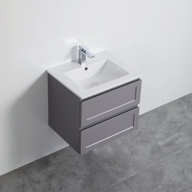 Ceto Fremantle 600mm Double Drawer Wall Hung Vanity Matte Grey (Quartz Stone Top) - Sydney Home Centre