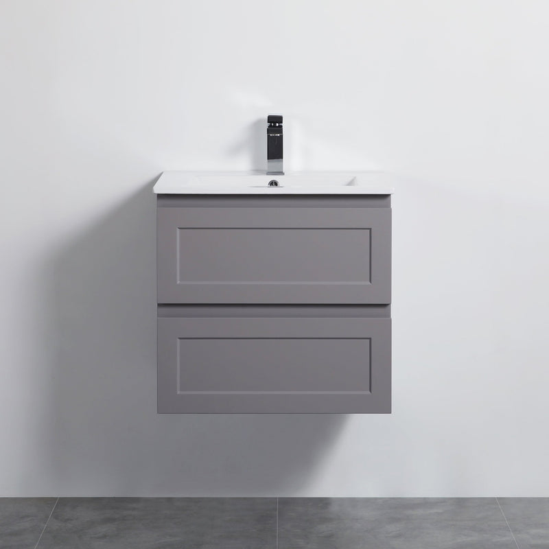 Ceto Fremantle 600mm Double Drawer Wall Hung Vanity Matte Grey (Quartz Stone Top) - Sydney Home Centre