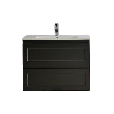 Ceto Fremantle 750mm Double Drawer Wall Hung Vanity Matte Black (Ceramic Top) - Sydney Home Centre