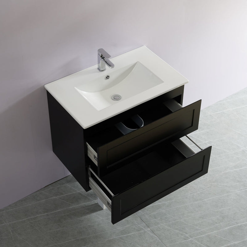 Ceto Fremantle 750mm Double Drawer Wall Hung Vanity Matte Black (Ceramic Top) - Sydney Home Centre