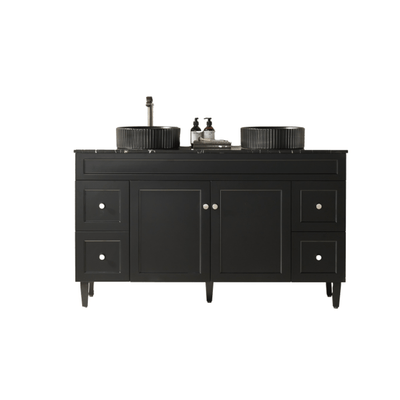 Ceto Harrington 1500mm Both Side Drawer Double Bowl Freestanding Vanity Matte Black (Quartz Stone Top) - Sydney Home Centre