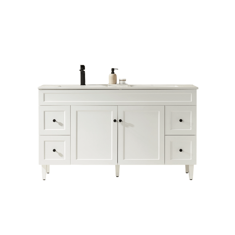 Ceto Harrington 1500mm Both Side Drawer Double Bowl Freestanding Vanity Matte White (Ceramic Top) - Sydney Home Centre