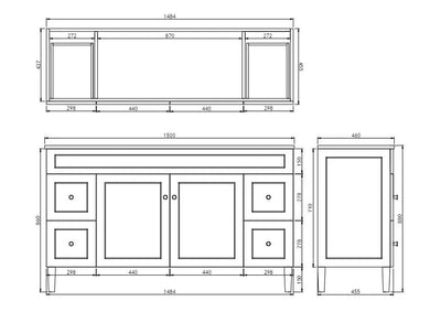 Ceto Harrington 1500mm Both Side Drawer Double Bowl Freestanding Vanity Matte White (Quartz Stone Top) - Sydney Home Centre