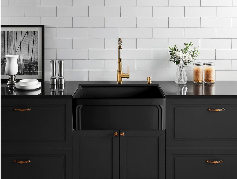 Ceto Kensington Fireclay Farmhouse 758mm Single Bowl Sink Matte Black - Sydney Home Centre