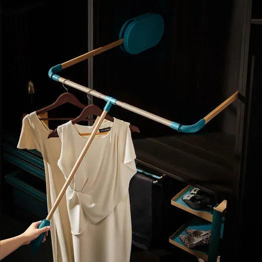 Higold B Series Lift Up and Down Clothes Hanging Rack Adjustable Width Fits 900mm Cabinet Teal with Satin Champagne - Sydney Home Centre