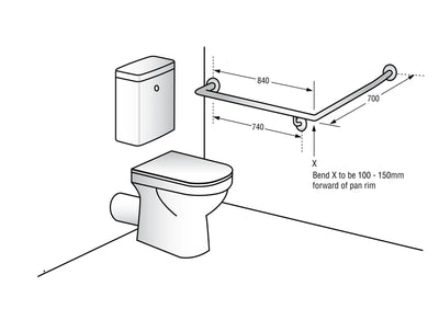 Dolphy 30° Flush Mount Side Wall Left Hand Grab Rail 840x700mm Silver - Sydney Home Centre