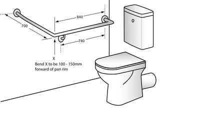 Dolphy 30° Flush Mount Side Wall Right Hand Grab Rail 840x700mm Silver - Sydney Home Centre