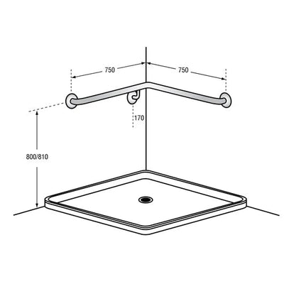 Dolphy Flush Mount Right Hand Side Shower Grab Bar 750X750mm Silver - Sydney Home Centre