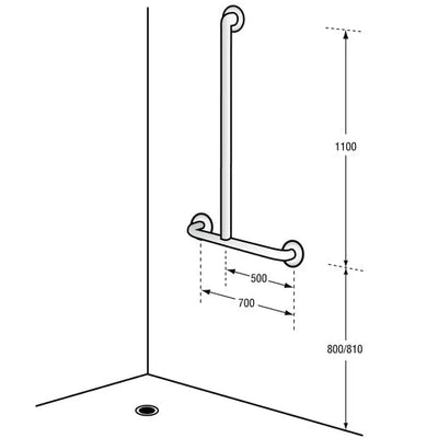 Dolphy Offset Flush Mount Left Hand Side Shower Grab Bar 1100X700mm Silver - Sydney Home Centre