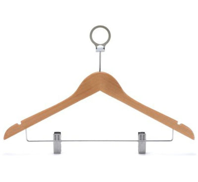 Dolphy Security Wooden Cloth Hanger with 2 Clip Natural Wood (50 pcs) - Sydney Home Centre