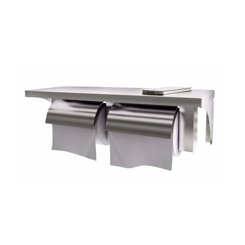 Dolphy Stainless Steel Twin Toilet Roll Holder with Shelf Silver - Sydney Home Centre