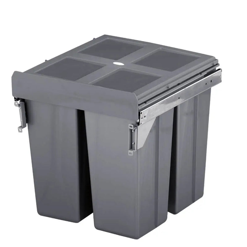 Elite Valet Side Mounted 90L Twin Slide Out Concealed Waste Bin For A 600mm Cabinet Includes Integrated Door Bracket Grey