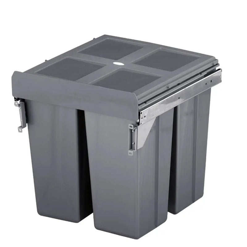 Elite Valet Side Mounted 90L Twin Slide Out Concealed Waste Bin For A 600mm Cabinet Includes Integrated Door Bracket Grey - Sydney Home Centre