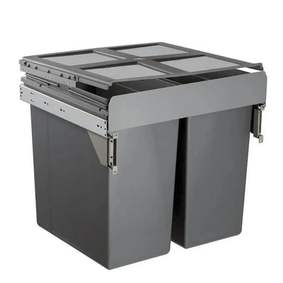 Elite Valet Side Mounted 90L Twin Slide Out Concealed Waste Bin For A 600mm Cabinet Includes Integrated Door Bracket Grey - Sydney Home Centre