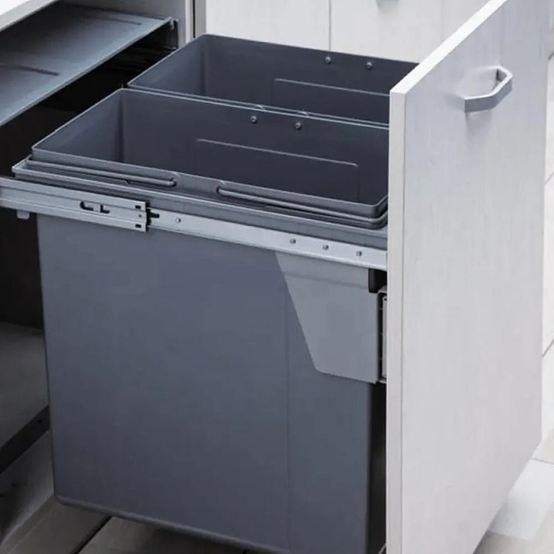 Elite Valet Side Mounted 90L Twin Slide Out Concealed Waste Bin For A 600mm Cabinet Includes Integrated Door Bracket Grey - Sydney Home Centre