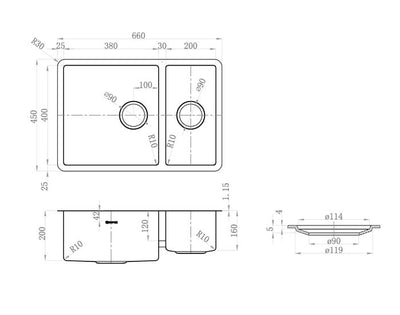 Otti Arte Sink 66D 660x450x200 Stainless Steel