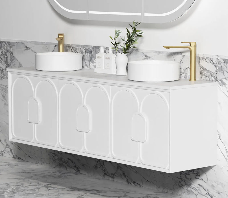 Otti Laguna 1800mm Vanity Satin White (Ultra Deluxe Stone Top Pure White) - Sydney Home Centre