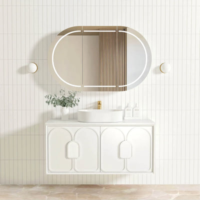 Otti Laguna 1200mm Vanity Satin White (Ultra Deluxe Stone Top Pure White) - Sydney Home Centre