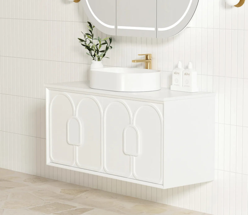 Otti Laguna 1200mm Vanity Satin White (Ultra Deluxe Stone Top Pure White) - Sydney Home Centre