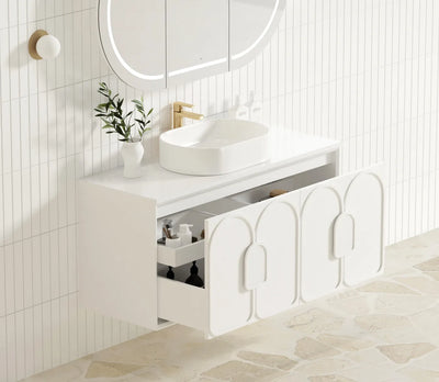 Otti Laguna 1200mm Vanity Satin White (Ultra Deluxe Stone Top Pure White) - Sydney Home Centre