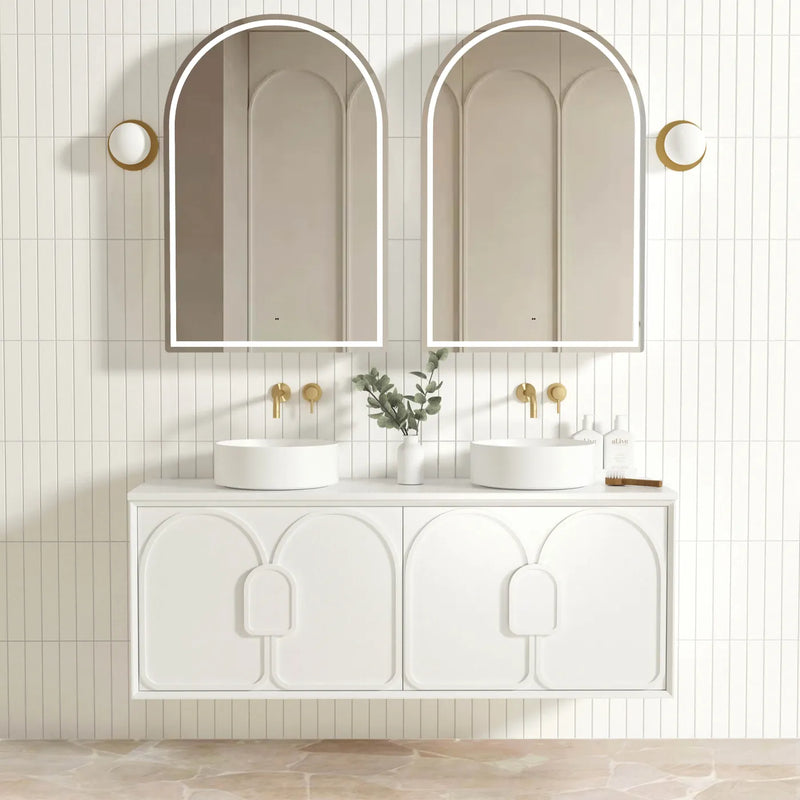 Otti Laguna 1500mm Vanity Satin White (Ultra Deluxe Stone Top Pure White) - Sydney Home Centre