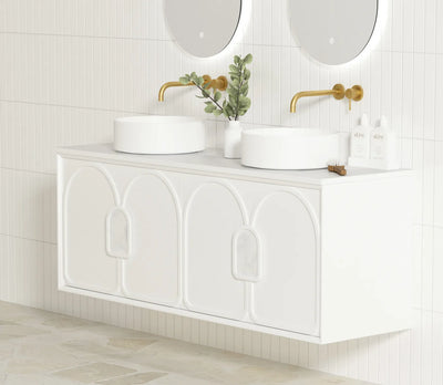 Otti Laguna 1500mm Vanity Satin White (Ultra Deluxe Stone Top Pure White) - Sydney Home Centre