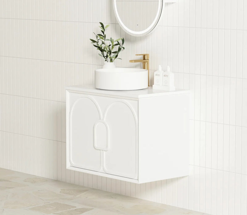 Otti Laguna 600mm Vanity Satin White (Ultra Deluxe Stone Top Pure White) - Sydney Home Centre