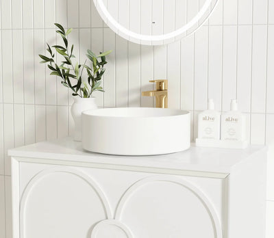 Otti Laguna 600mm Vanity Satin White (Ultra Deluxe Stone Top Pure White) - Sydney Home Centre