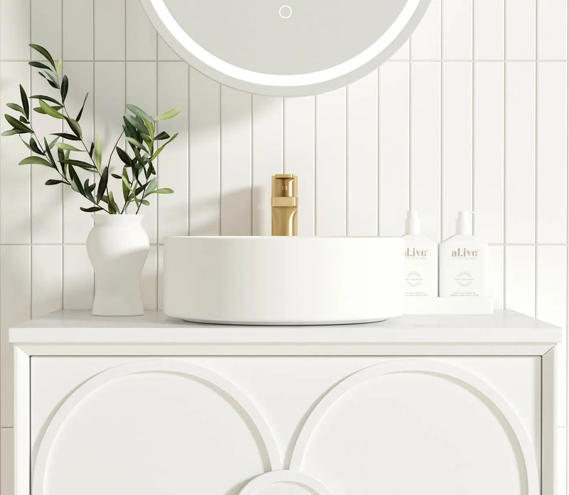 Otti Laguna 750mm Vanity Satin White (Ultra Deluxe Stone Top Pure White) - Sydney Home Centre