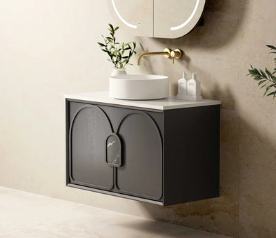 Otti Laguna 900mm Vanity Black American Oak (Ultra Deluxe Stone Top Pure White) - Sydney Home Centre