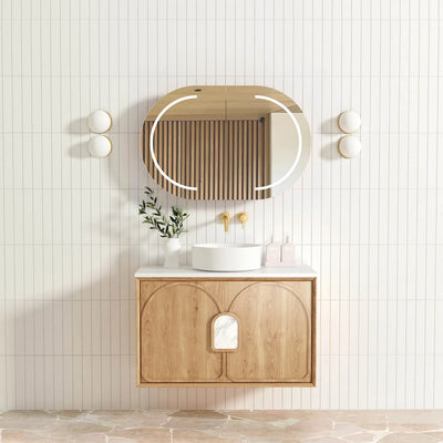 Otti Laguna 900mm Vanity Natural American Oak (Ultra Deluxe Stone Top Pure White) - Sydney Home Centre