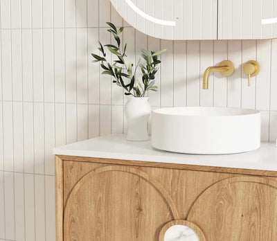 Otti Laguna 900mm Vanity Natural American Oak (Ultra Deluxe Stone Top Pure White) - Sydney Home Centre