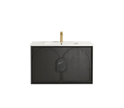 Otti Laguna 900mm Vanity Black American Oak (Slimline Ceramic Top Gloss White) - Sydney Home Centre