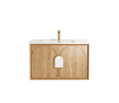 Otti Laguna 900mm Vanity Natural American Oak (Slimline Ceramic Top Gloss White) - Sydney Home Centre