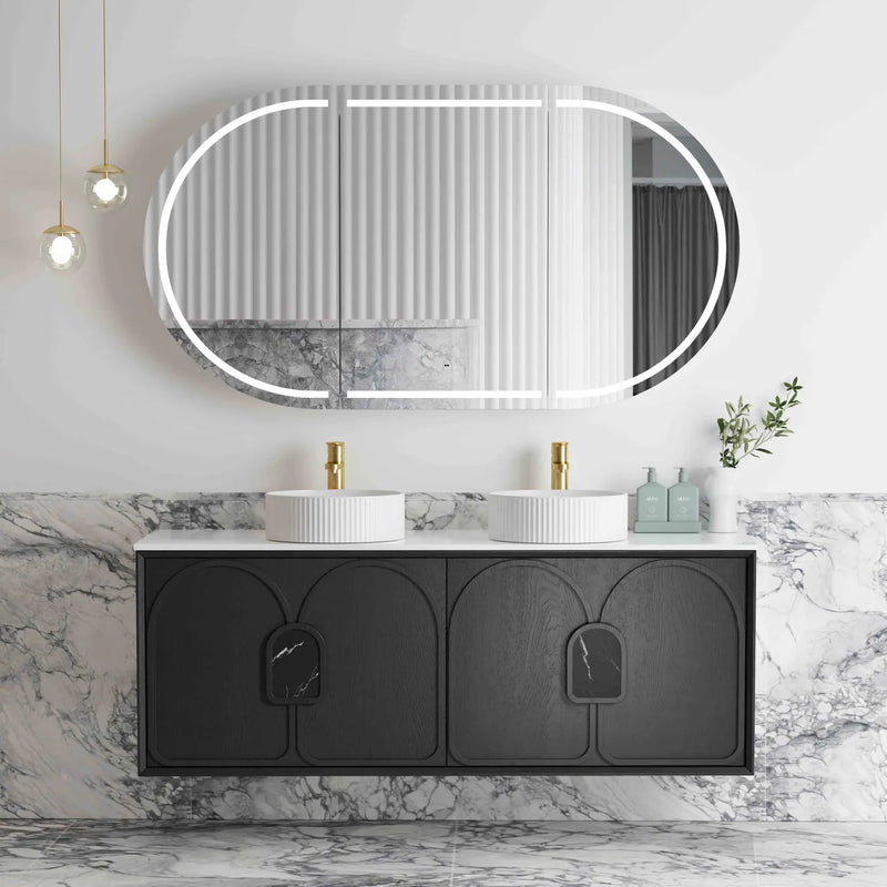 Otti Laguna 1500mm Vanity Black American Oak (Ultra Deluxe Stone Top Natural Carrara Marble) - Sydney Home Centre