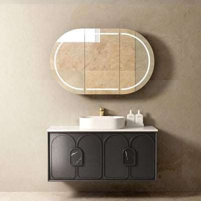 Otti Laguna 1200mm Vanity Black American Oak (Ultra Deluxe Stone Top Natural Carrara Marble) - Sydney Home Centre