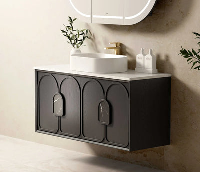 Otti Laguna 1200mm Vanity Black American Oak (Ultra Deluxe Stone Top Natural Carrara Marble) - Sydney Home Centre