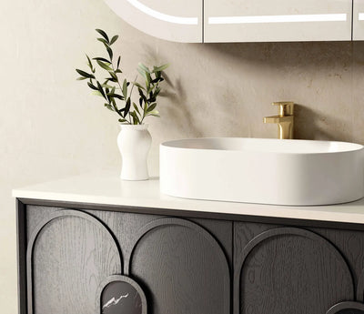 Otti Laguna 1200mm Vanity Black American Oak (Ultra Deluxe Stone Top Pure White) - Sydney Home Centre