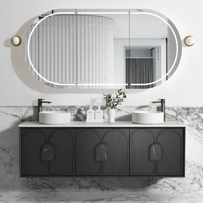 Otti Laguna 1800mm Vanity Black American Oak (Ultra Deluxe Stone Top Natural Carrara Marble) - Sydney Home Centre