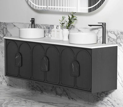 Otti Laguna 1800mm Vanity Black American Oak (Ultra Deluxe Stone Top Pure White) - Sydney Home Centre