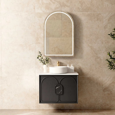 Otti Laguna 750mm Vanity Black American Oak (Ultra Deluxe Stone Top Pure White) - Sydney Home Centre