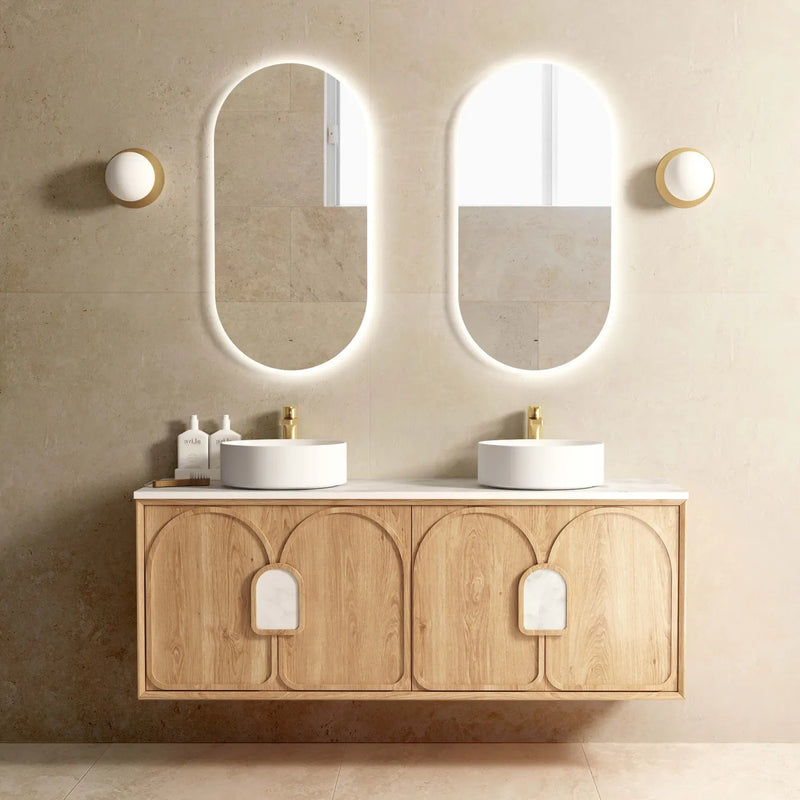 Otti Laguna 1500mm Vanity Natural American Oak (Ultra Deluxe Stone Top Pure White) - Sydney Home Centre