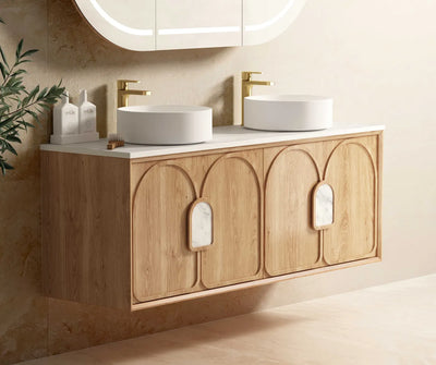 Otti Laguna 1500mm Vanity Natural American Oak (Ultra Deluxe Stone Top Pure White) - Sydney Home Centre