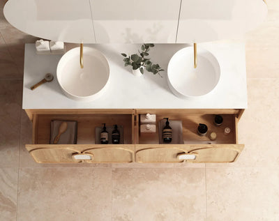 Otti Laguna 1500mm Vanity Natural American Oak (Ultra Deluxe Stone Top Pure White) - Sydney Home Centre